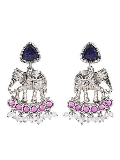 Silver-Plated Elephant Motif Necklace Set with Earrings