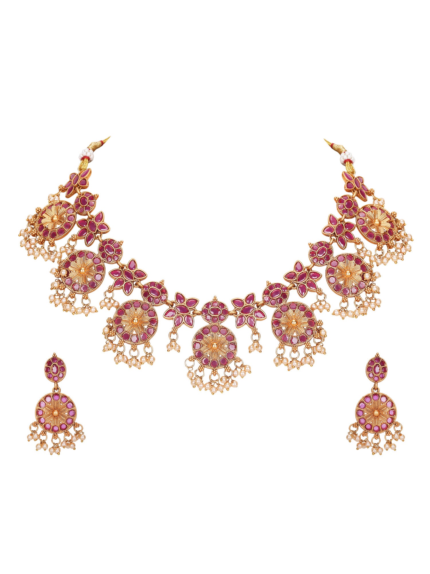 Traditional Gold-Plated Kundan Necklace Set with Pearl Drops