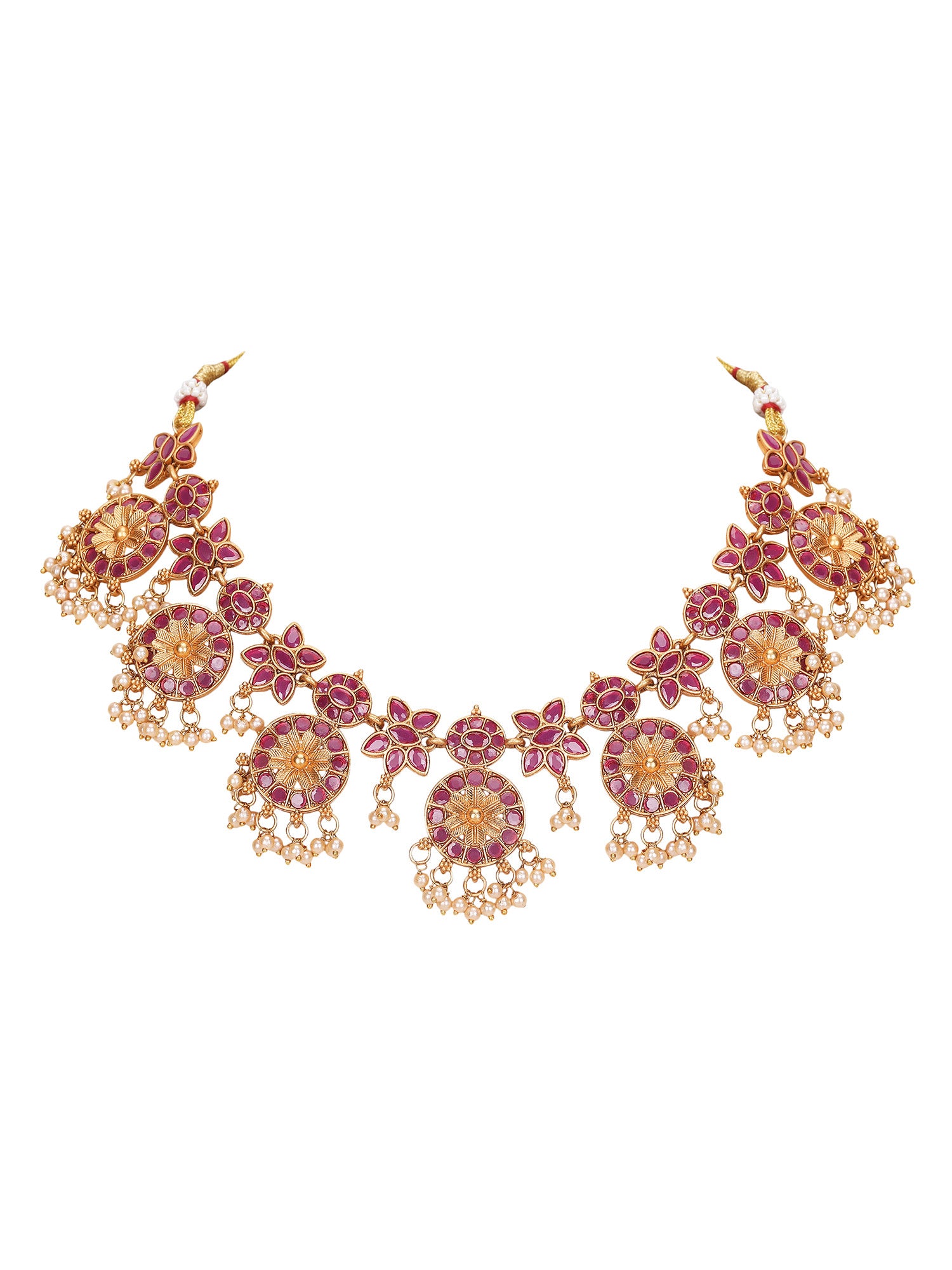 Traditional Gold-Plated Kundan Necklace Set with Pearl Drops