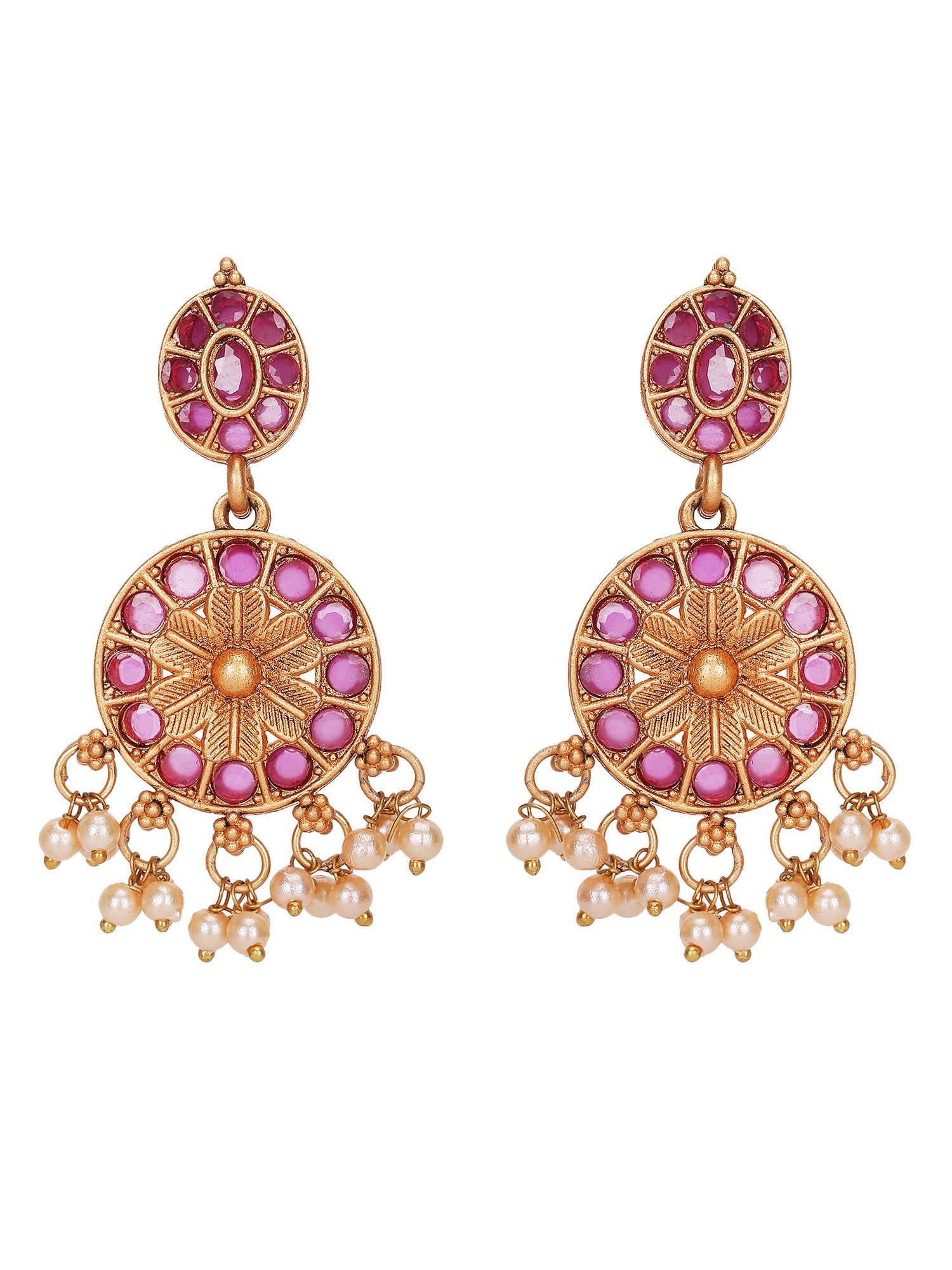 Traditional Gold-Plated Kundan Necklace Set with Pearl Drops