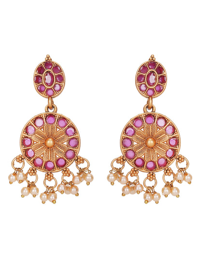 Traditional Gold-Plated Kundan Necklace Set with Pearl Drops