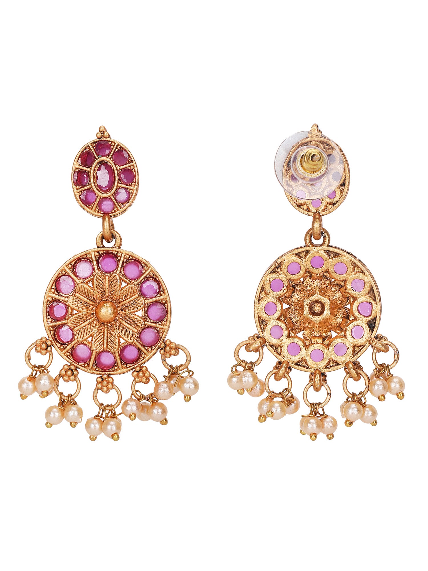 Traditional Gold-Plated Kundan Necklace Set with Pearl Drops