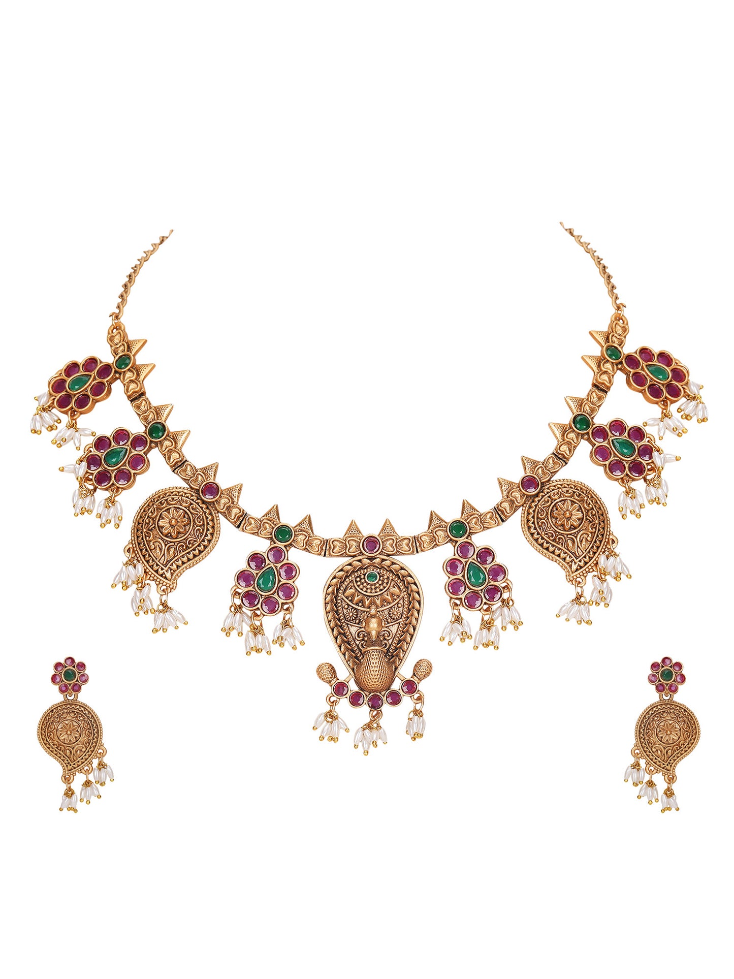 Antique Gold-Plated Temple Jewelry Necklace Set