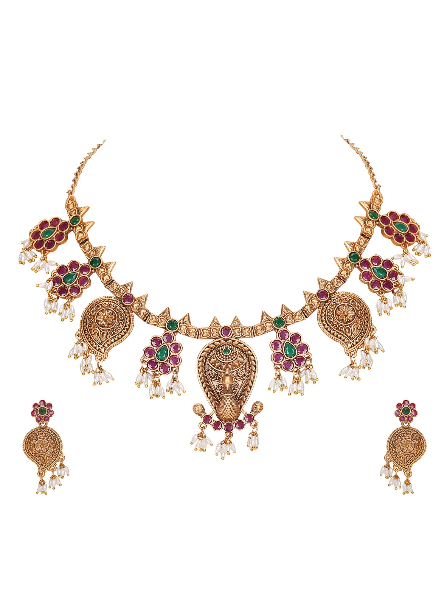 Antique Gold-Plated Temple Jewelry Necklace Set