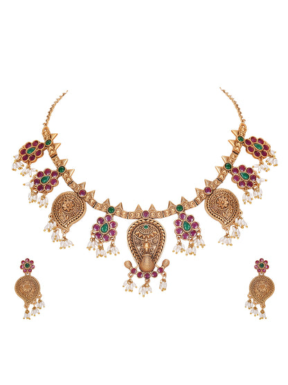 Antique Gold-Plated Temple Jewelry Necklace Set