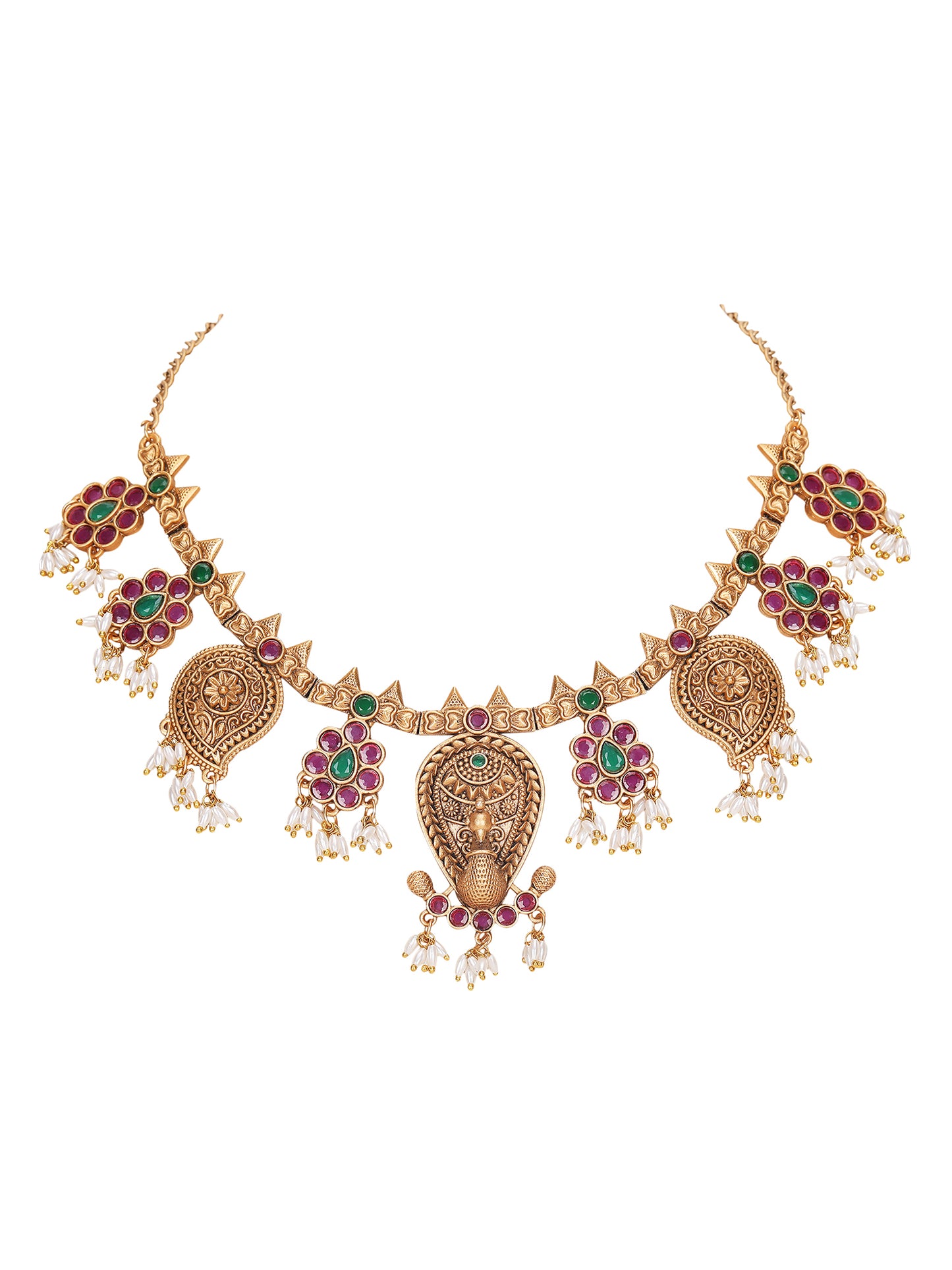 Antique Gold-Plated Temple Jewelry Necklace Set