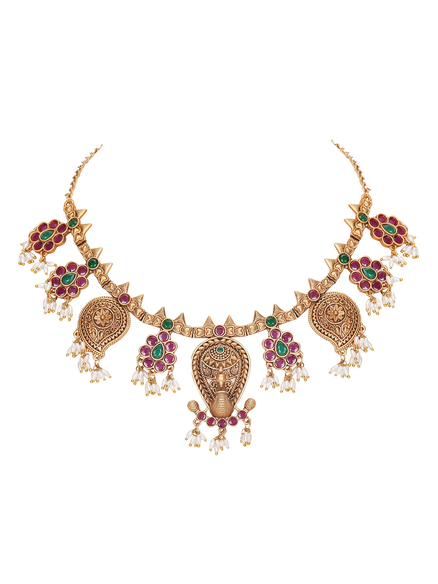 Antique Gold-Plated Temple Jewelry Necklace Set