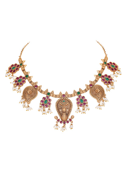 Antique Gold-Plated Temple Jewelry Necklace Set