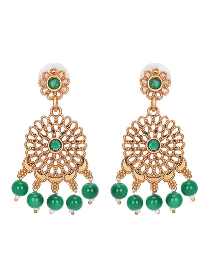 Antique Gold-Plated Choker Necklace Set with Green Beads