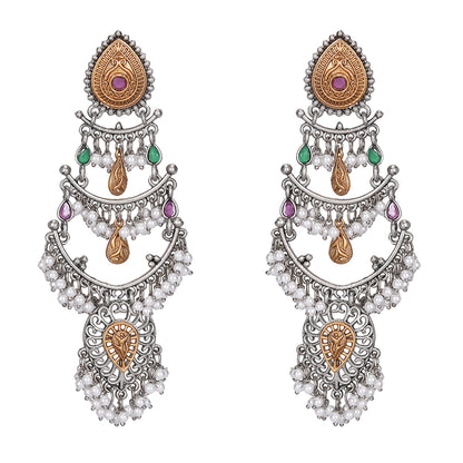 Oxidized Silver Multi-Tiered Chandelier Earrings