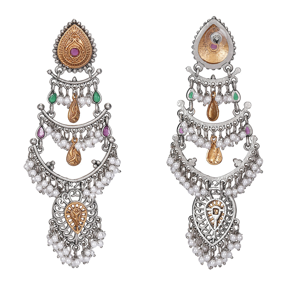 Oxidized Silver Multi-Tiered Chandelier Earrings