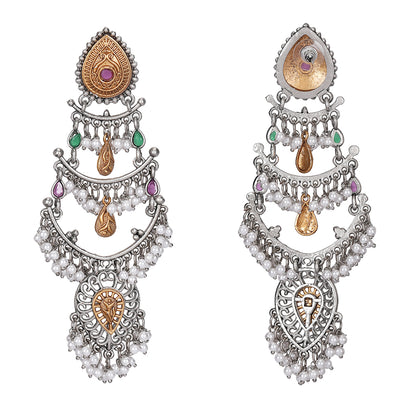 Oxidized Silver Multi-Tiered Chandelier Earrings