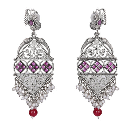 Oxidized Silver Peacock Chandbali Earrings