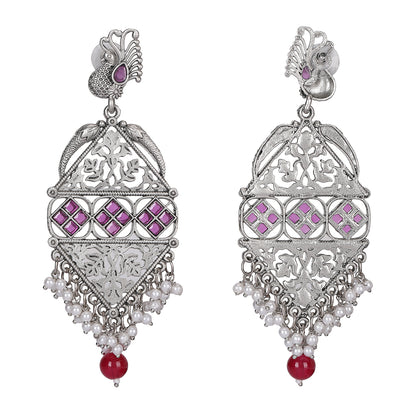 Oxidized Silver Peacock Chandbali Earrings