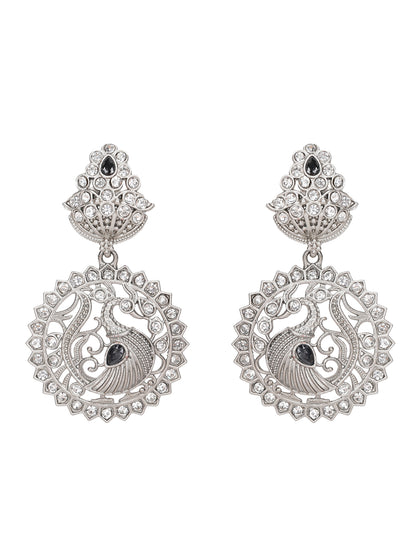 Antique Silver Peacock Necklace Set with Intricate Filigree Work