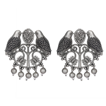 Oxidized Silver Twin Parrot Earrings
