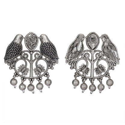 Oxidized Silver Twin Parrot Earrings