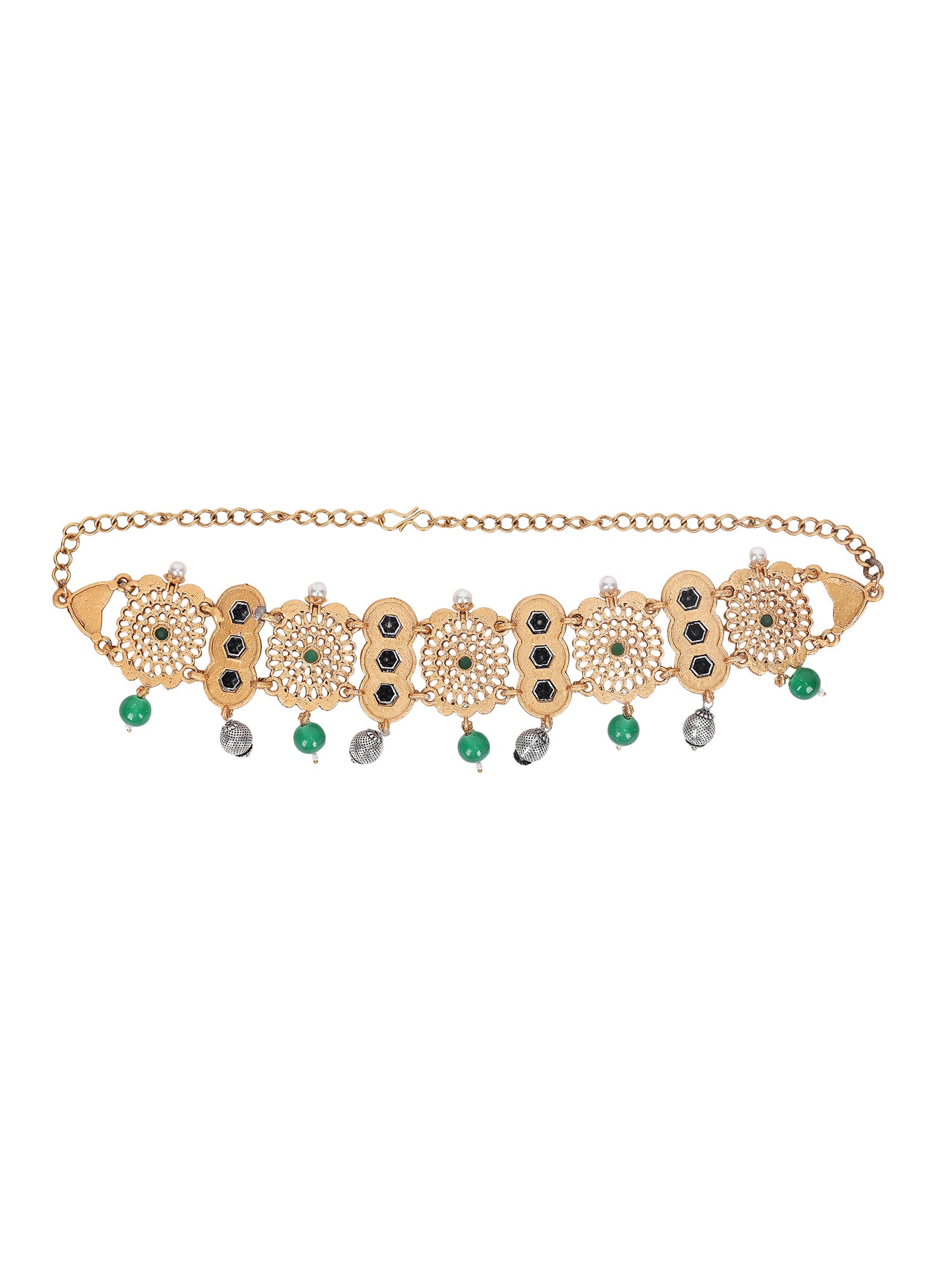 Antique Gold-Plated Choker Necklace Set with Green Beads