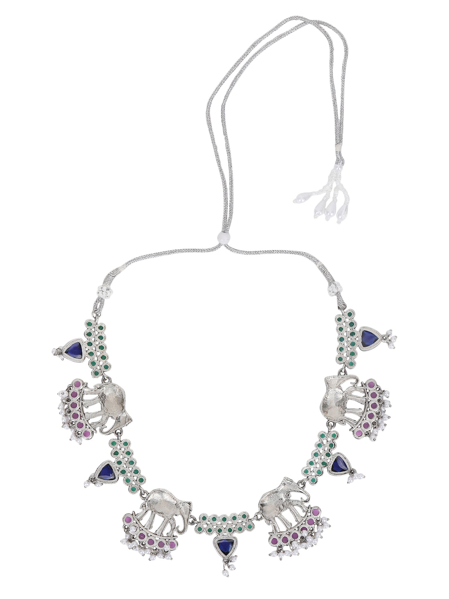 Silver-Plated Elephant Motif Necklace Set with Earrings