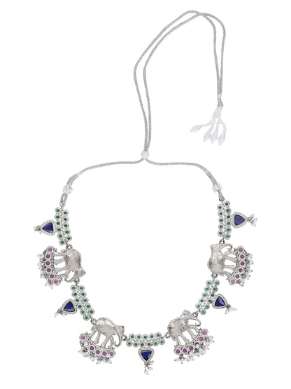 Silver-Plated Elephant Motif Necklace Set with Earrings