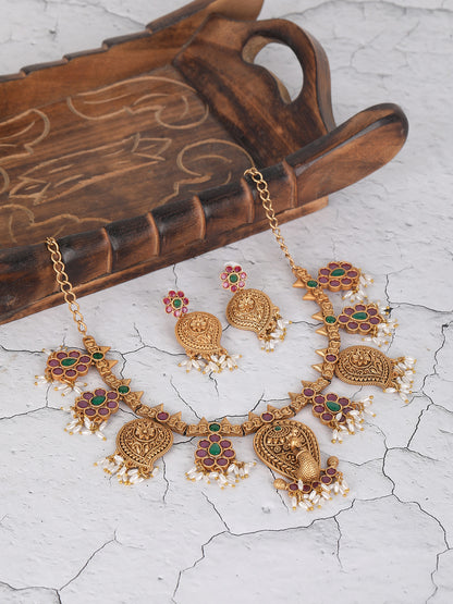 Antique Gold-Plated Temple Jewelry Necklace Set
