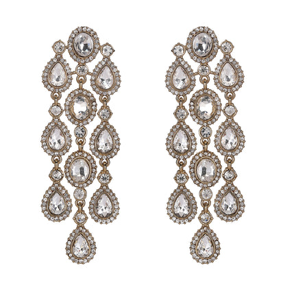 Luxurious Crystal Chandelier Earrings with Gold-Tone Finish