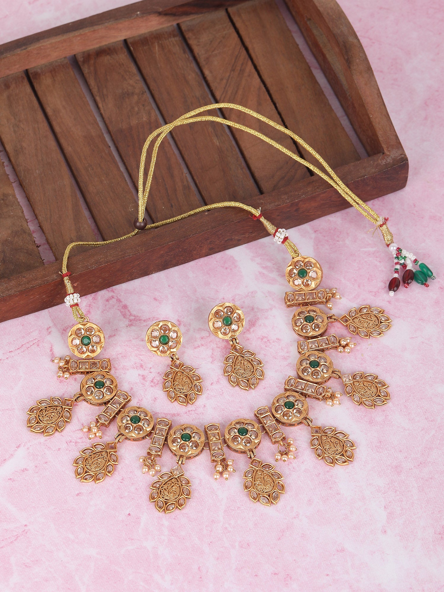 Oxidized Gold-Plated Necklace Set with Intricate Detailing