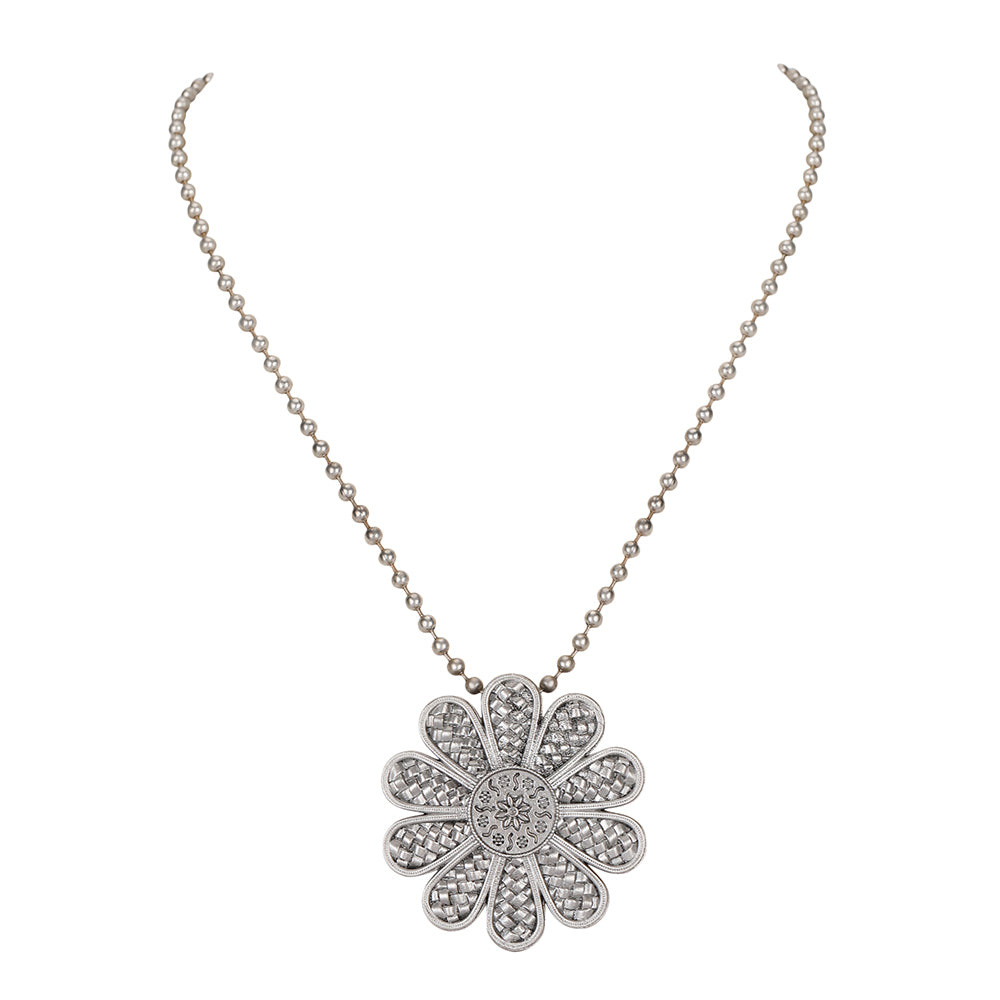 Antique Silver Floral Pendant Necklace