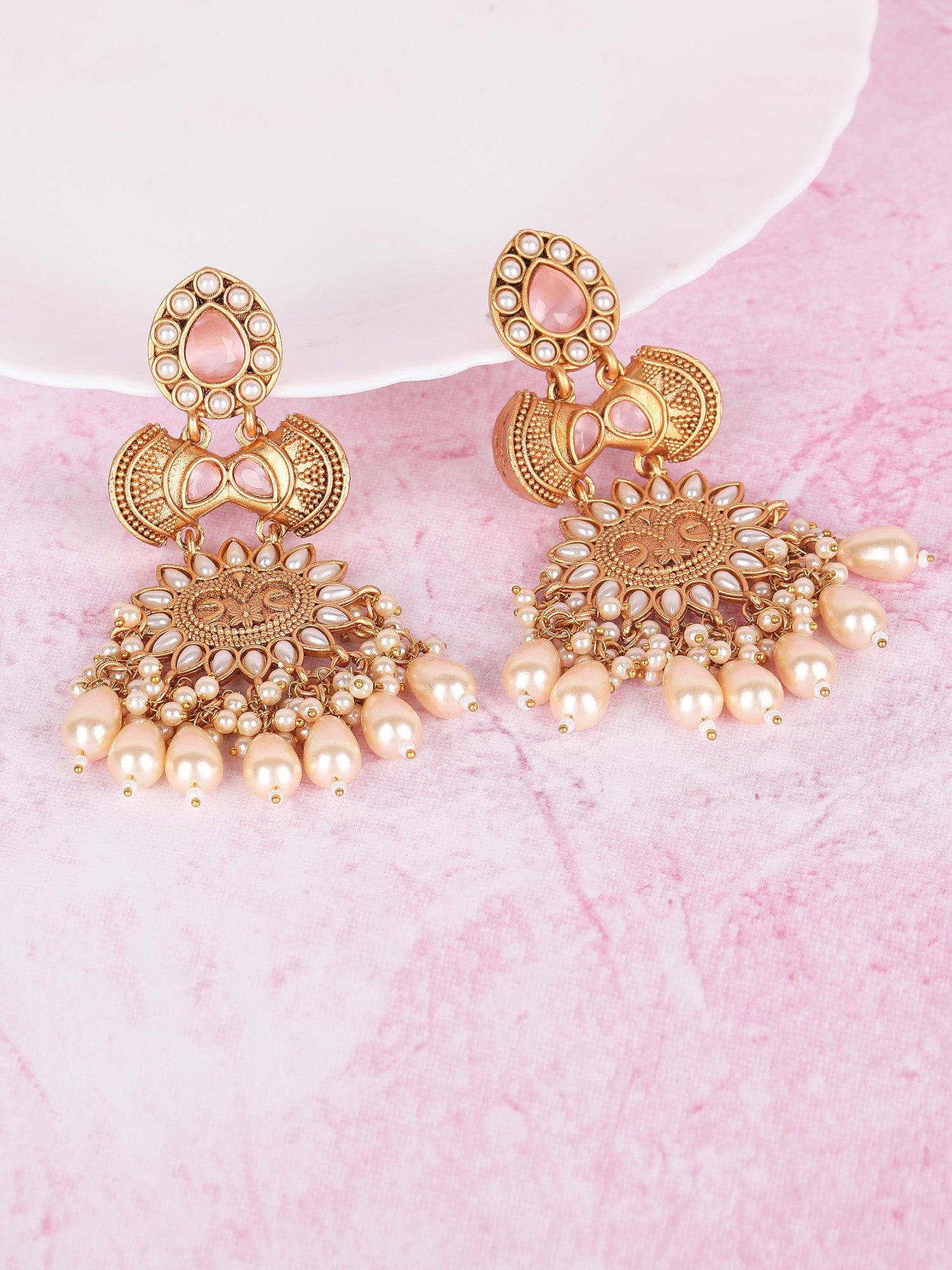 Gold-Toned Pearl Chandbali Earrings – Traditional Ethnic Jewelry