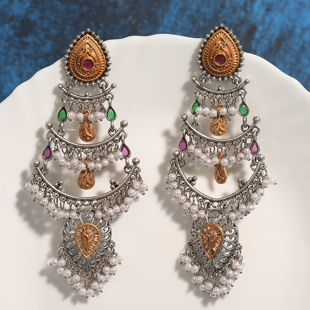 Oxidized Silver Multi-Tiered Chandelier Earrings