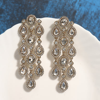 Luxurious Crystal Chandelier Earrings with Gold-Tone Finish