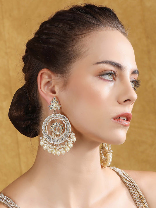 Gold-Plated Kundan & Pearl Chandbali Earrings