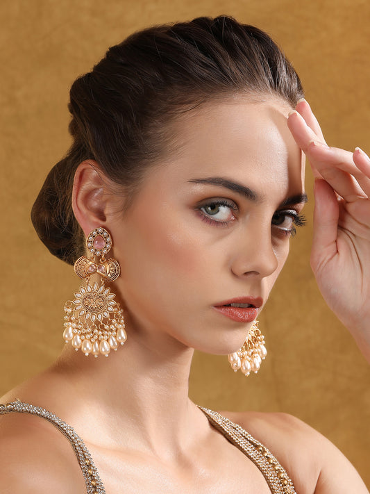 Gold-Toned Pearl Chandbali Earrings – Traditional Ethnic Jewelry