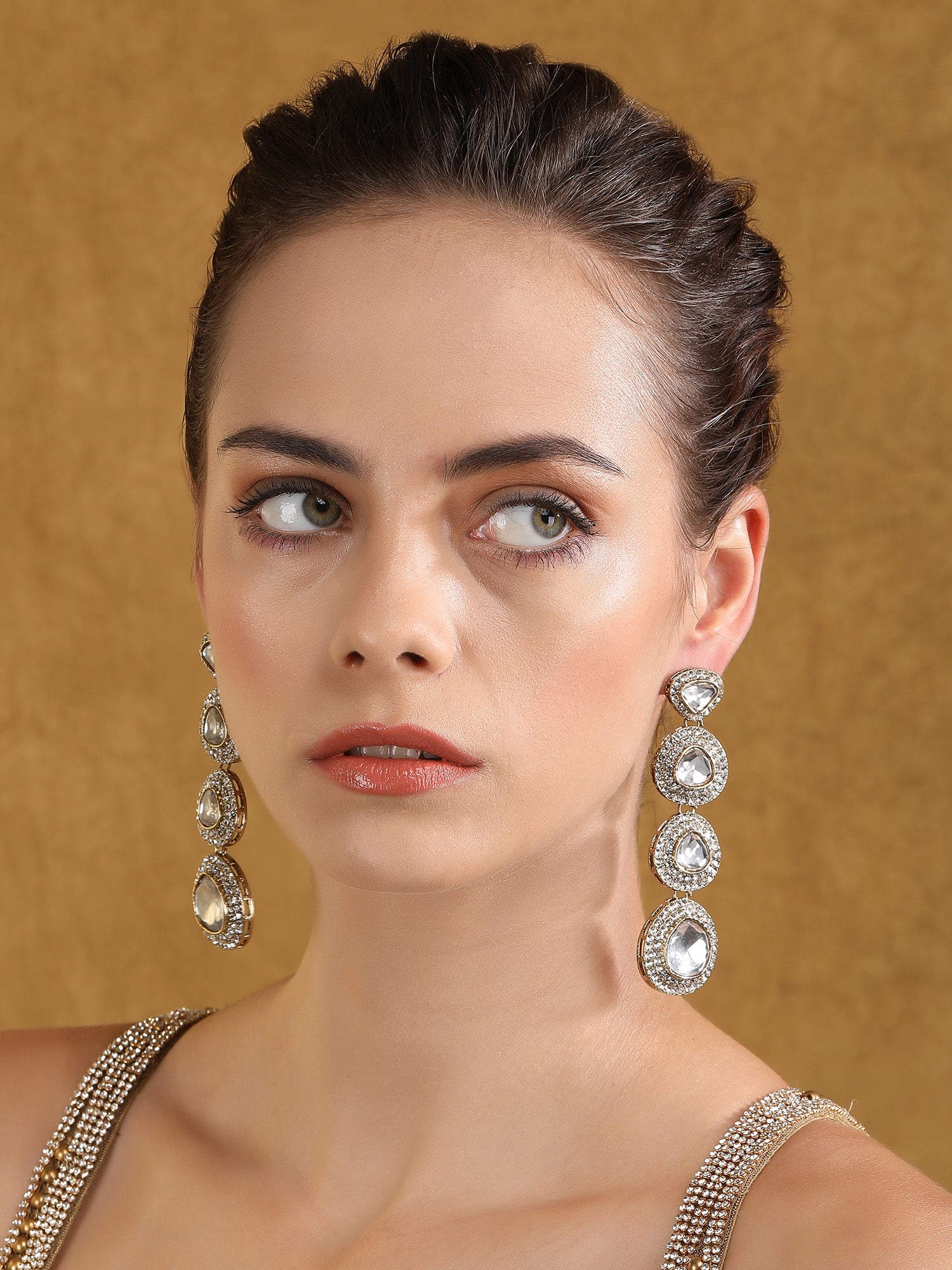Luxury Kundan Crystal Drop Statement Earrings