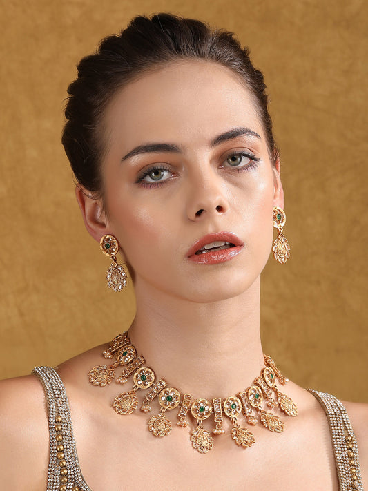 Oxidized Gold-Plated Necklace Set with Intricate Detailing
