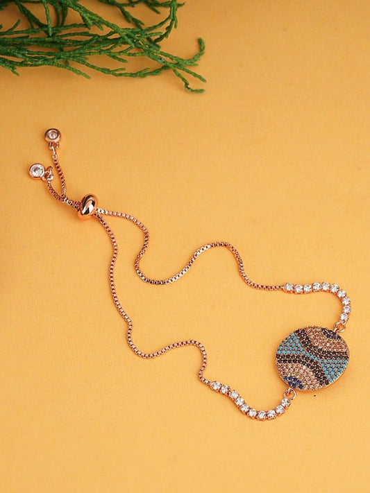 Rhodium-Plated Zircon Blue & Black Rakhi Bracelet