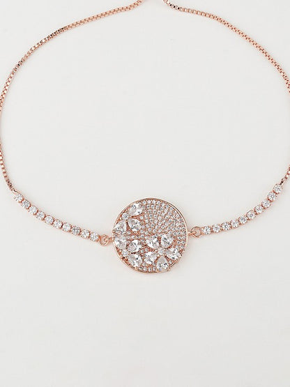 Rhodium-Plated American Diamond Zircon Silver Rakhi Bracelet