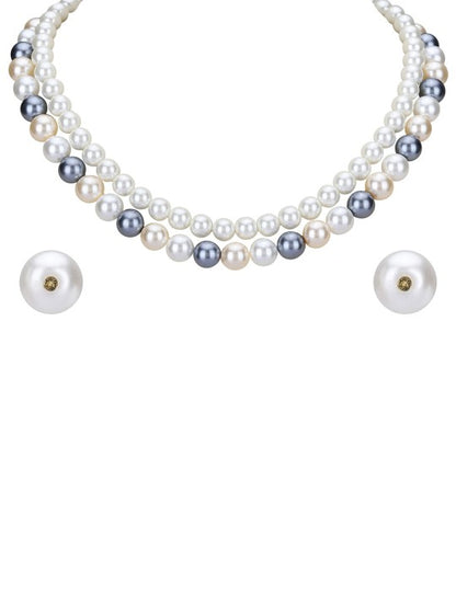 Gold-Plated Multicolor Round Pearl Necklace Set
