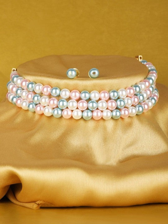 Gold-Plated Multicolor Pearl Layered Jewellery Set