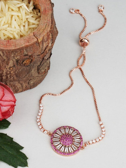 Rose Gold-Plated Purple Zircon Rakhi Bracelet