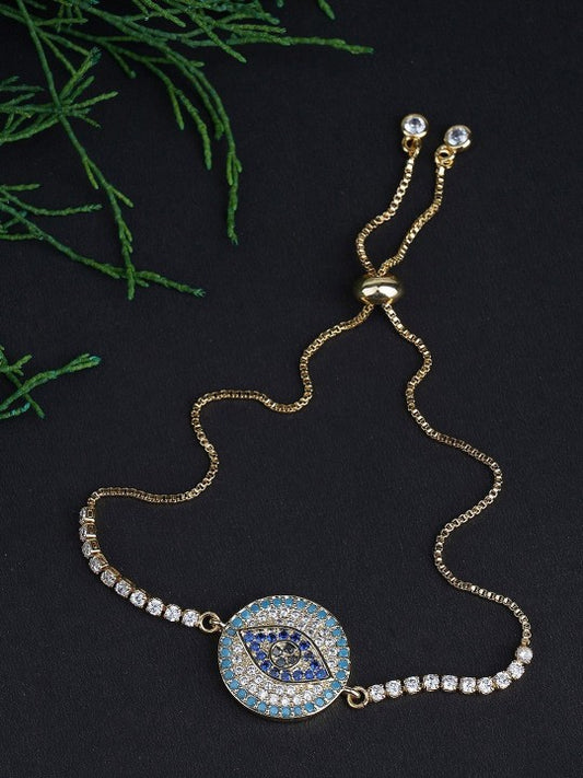 Rhodium-Plated American Diamond Zircon Blue Rakhi Bracelet