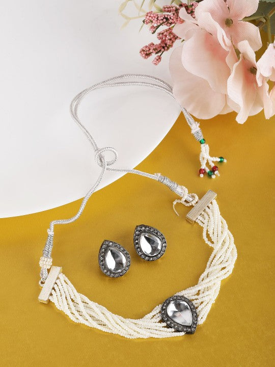 Gold-Plated Kundan & Pearl Choker Necklace Set