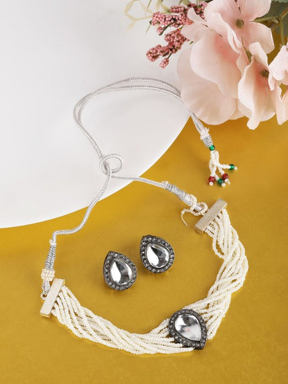 Gold-Plated Kundan & Pearl Choker Necklace Set