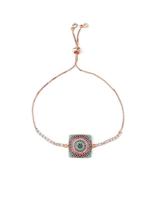 Rose Gold-Plated Multicolor Zircon Square Rakhi Bracelet