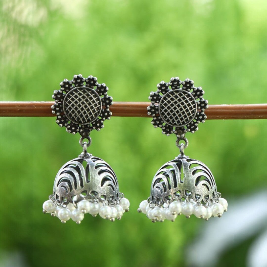 Oxidised Silver-Plated Jhumkas