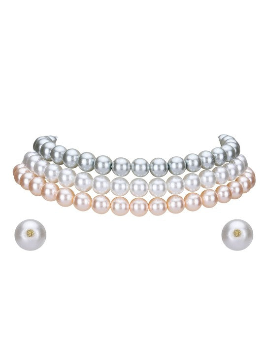 Elegant Gold-Plated Pearl Layered Necklace & Studs Set