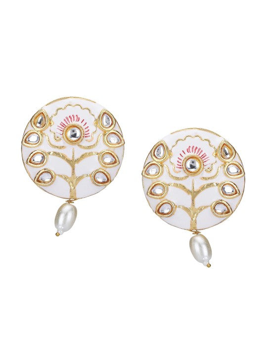 Gold-Plated White Kundan & Pearl Choker Necklace Set