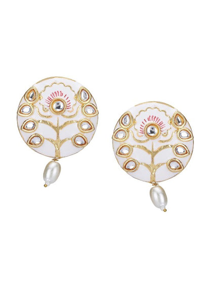 Gold-Plated White Kundan & Pearl Choker Necklace Set