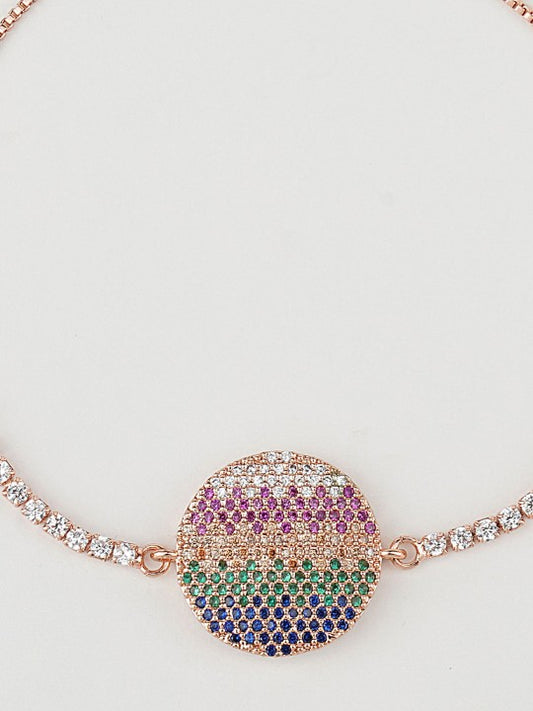 Rhodium-Plated Multicolor Zircon Rakhi Bracelet