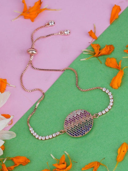 Rhodium-Plated Multicolor Zircon Rakhi Bracelet